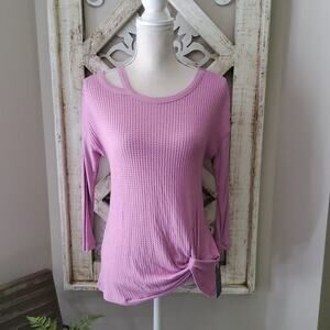Democracy Women's Knot Front Shoulder Cutout Waffle Knit Top in Lilac